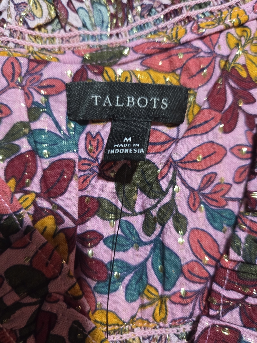 Talbots Pink Floral Ruffled V-Neck Button Blouse - Picture 3 of 3